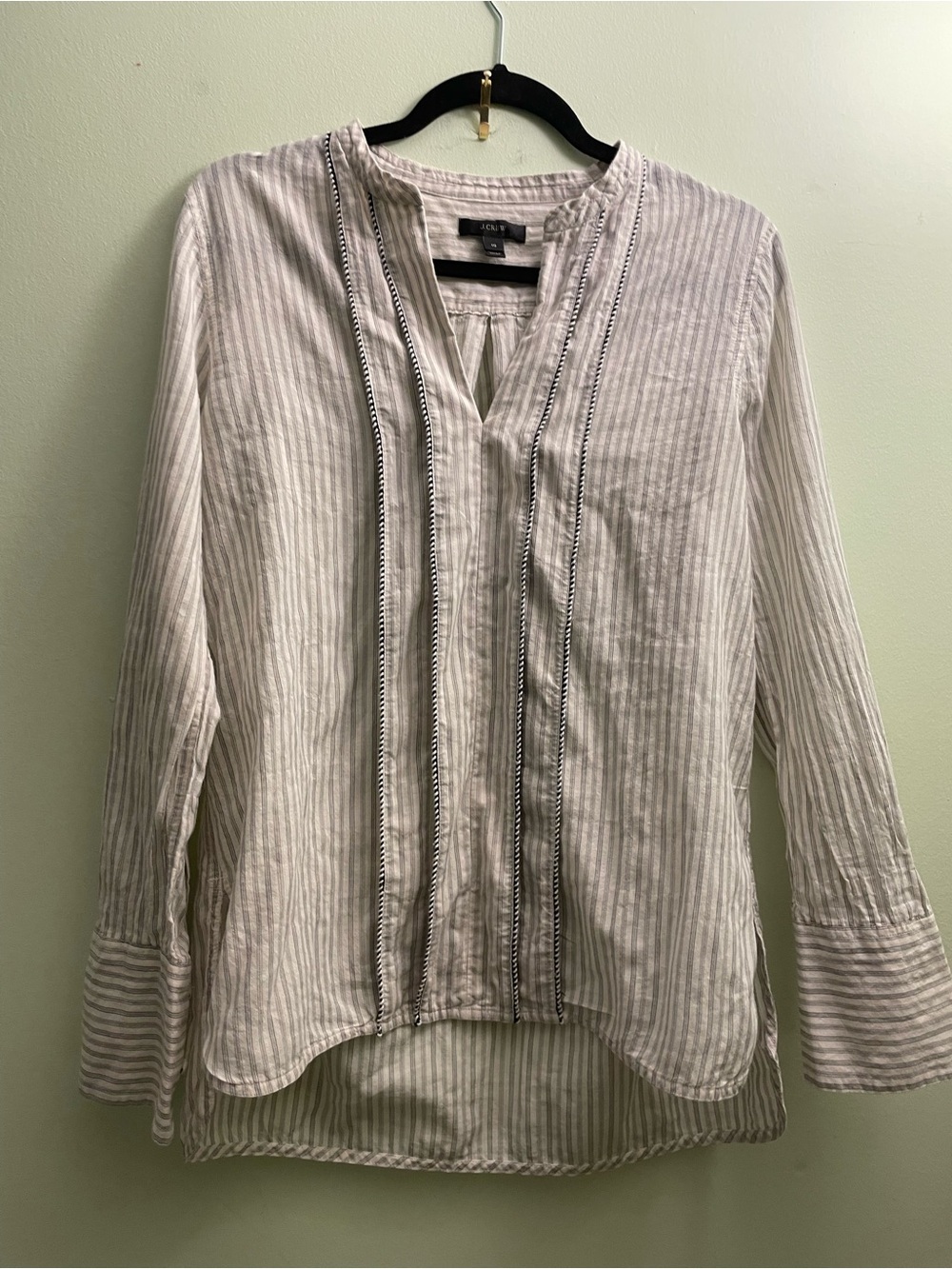 J. Crew Cream and Light Gray Striped V-Neck Tunic Size 10